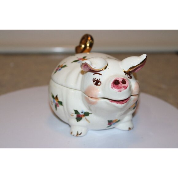Vintage Floral Painted Pigs Salt, Pepper and Sugar Bowl Set. - Picture 7 of 8